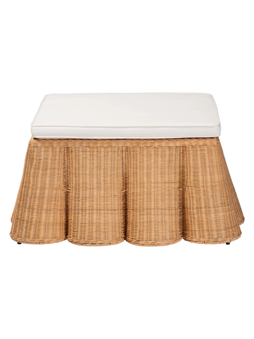 Bali & Pari Palm Scallop Natural Rattan Ottoman 