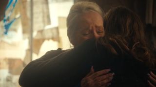 Kathy Bates cries while hugging Andra Nechita on a couch in Matlock - S1, E5 "Claws."