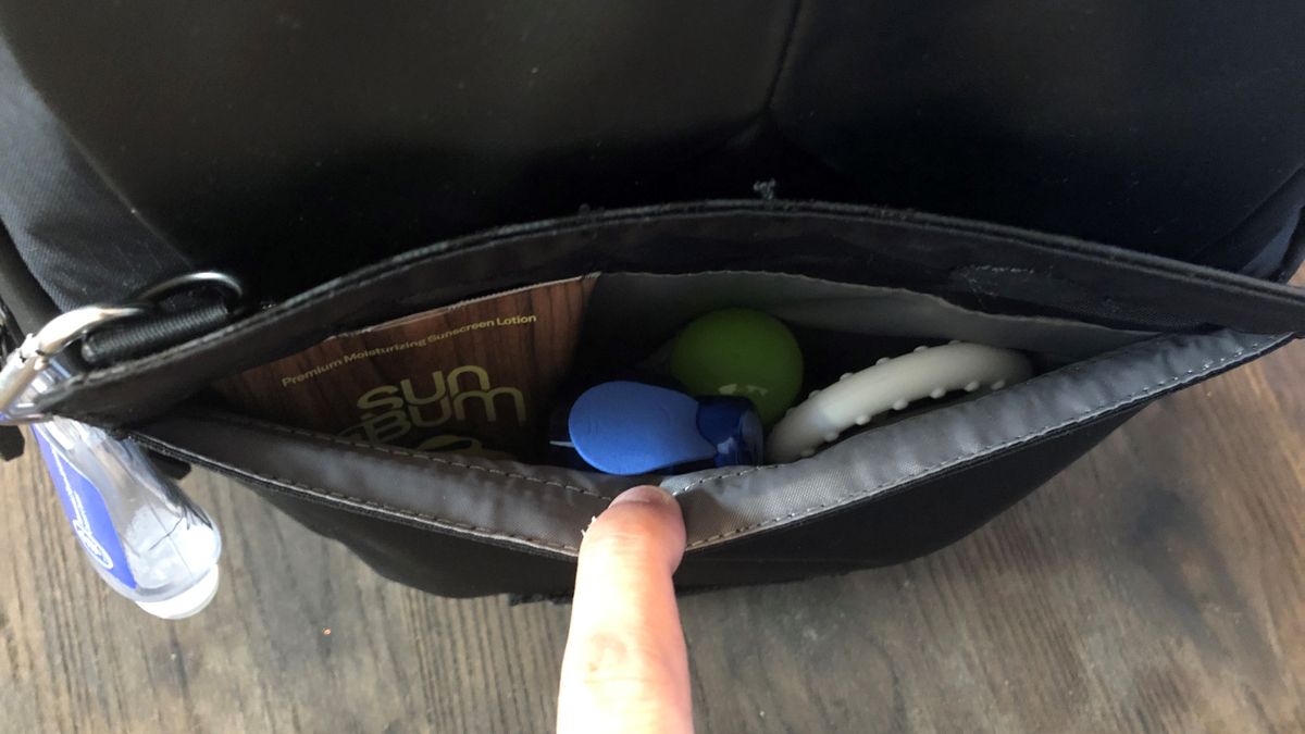BP35 rear pocket with baby creams and lotions.