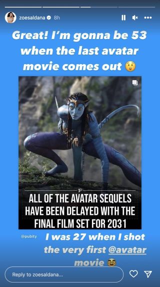 Zoe Saldana's Instagram Stories post about Avatar 5's delay