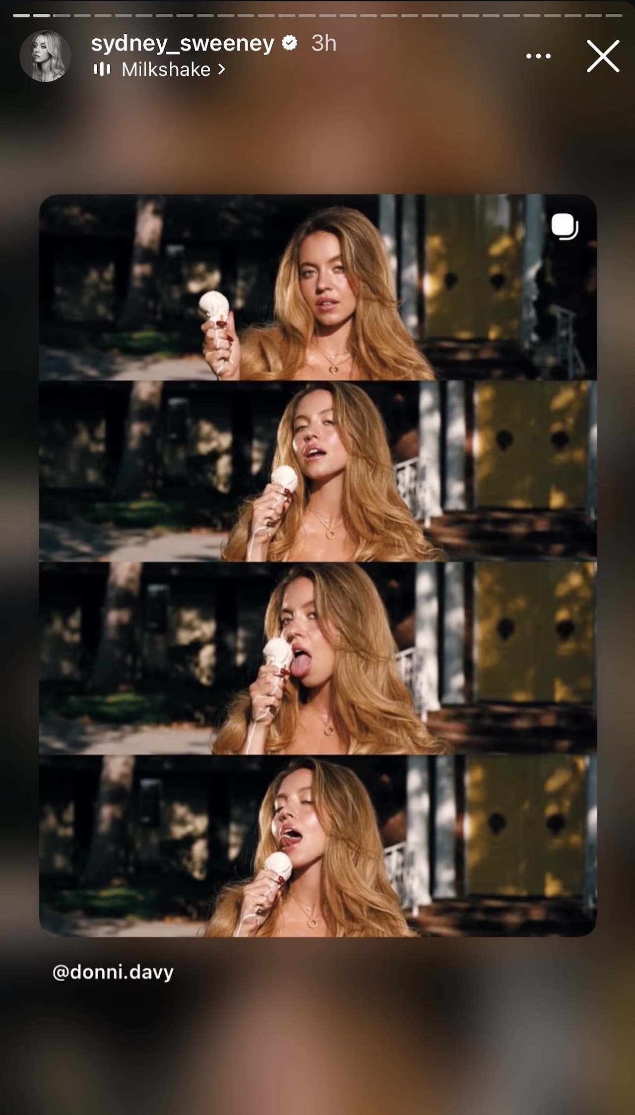 Sweeney's IG Story featuring Cassie eating ice cream.