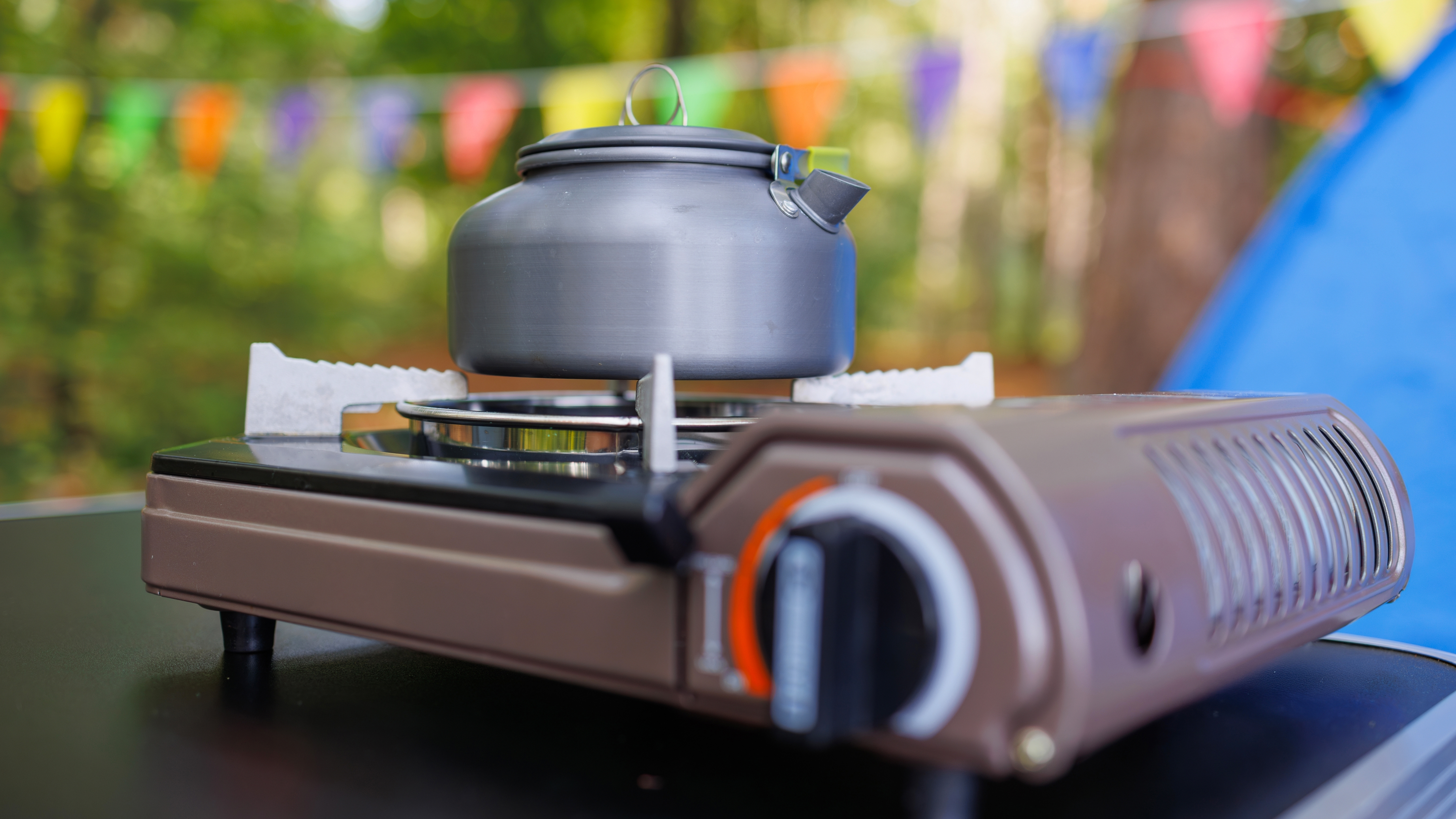 Kettle on camping cooker