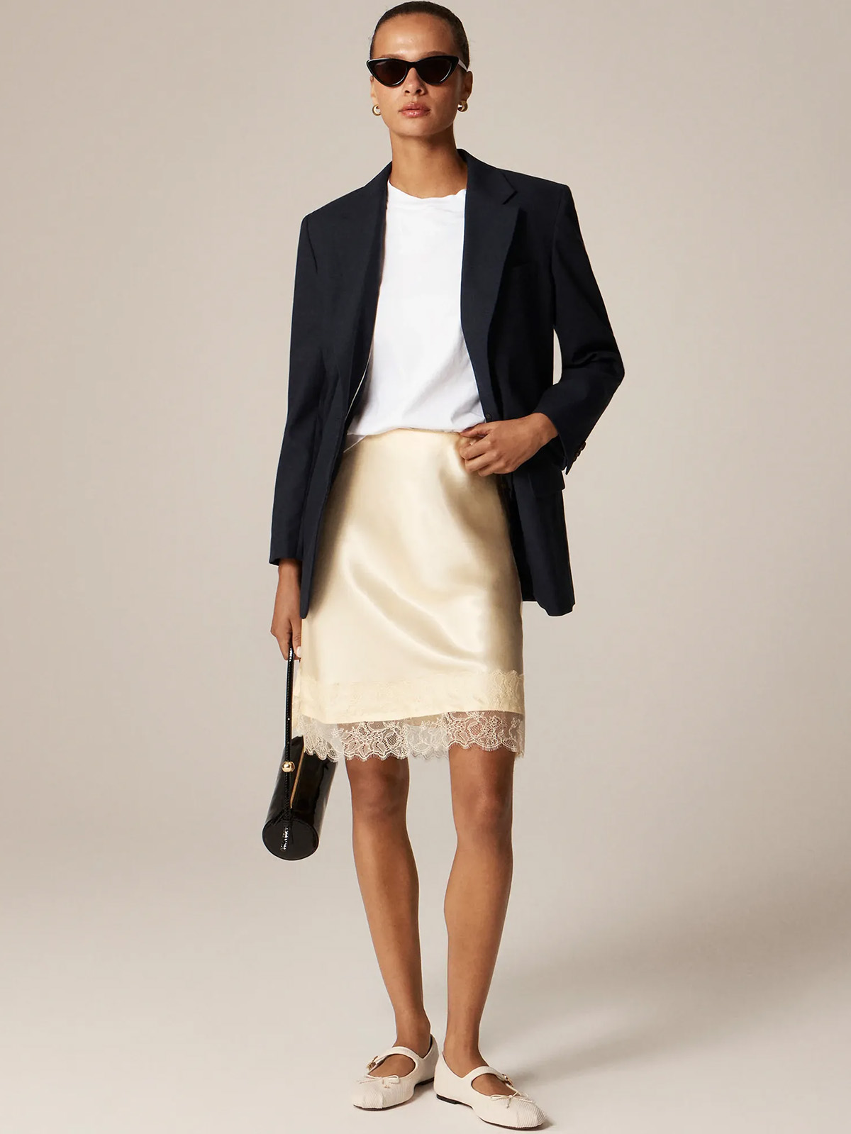 Gwen Lace-Trim Slip Skirt in Luster Charmeuse