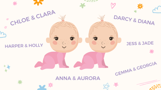 a collage of baby girl twin names