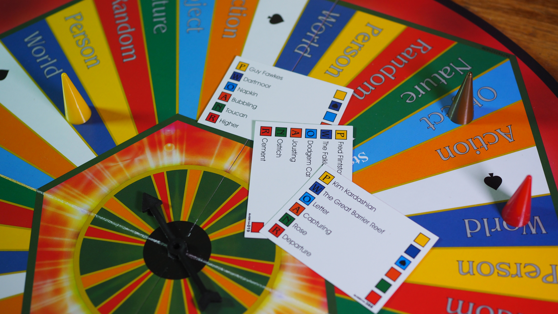 Articulate board, tokens, and cards laid out