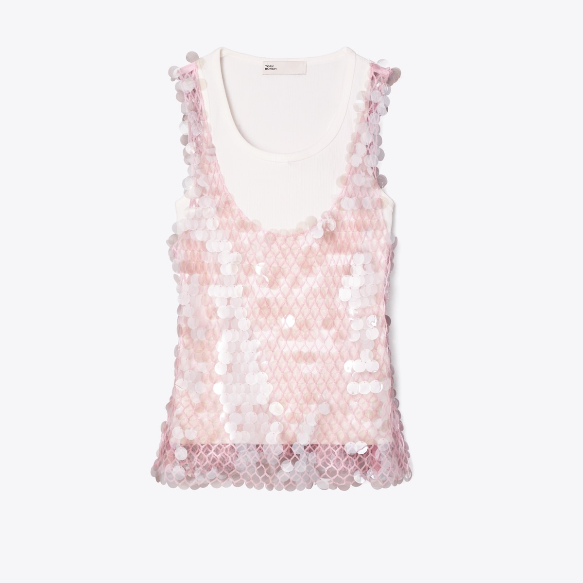Sequin Mesh Top in Pink, Size L
