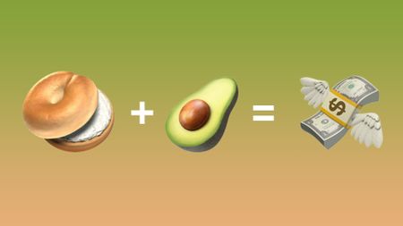 Bagel emoji + avocado emoji = flying money emoji. 