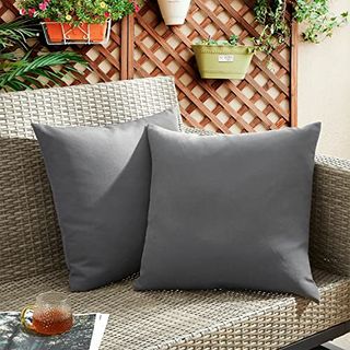 Puredown® Outdoor Waterproof Throw Pillows, 18 X 18 Inch Feathers and Down Filled Decorative Square Pillows for Garden Patio Bench, Pack of 2, Dark Grey