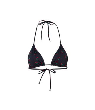 black bikini top with red cherry print