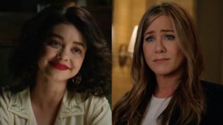 Sarah Hyland in The Wedding Year and Jennifer Aniston in The Morning Show (side by side)