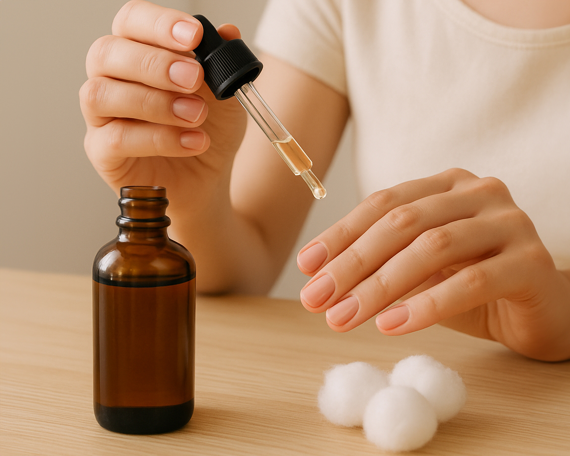 Woman applies essential oil drops to cotton balls