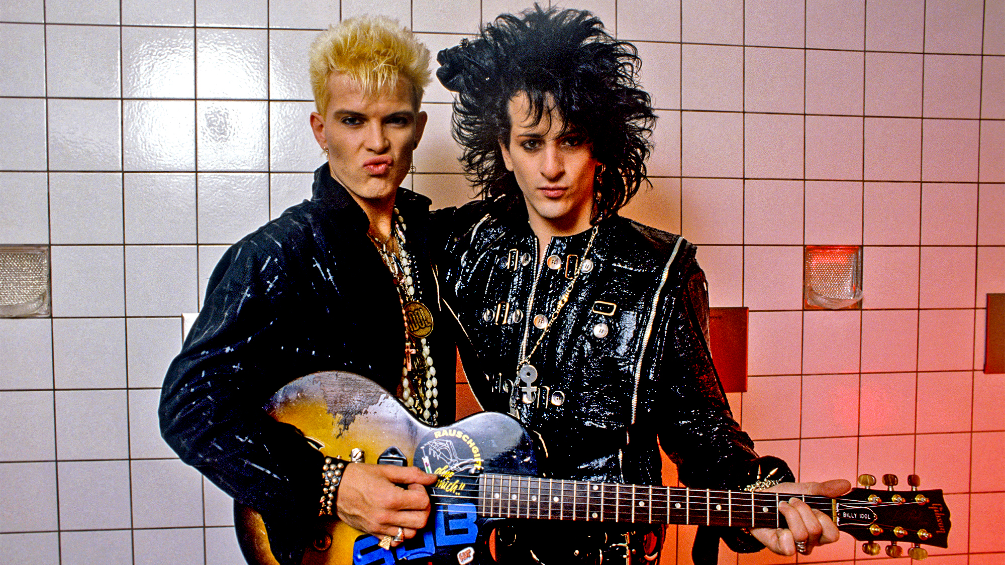 Billy Idol (left) and Steve Stevens pose in Dortmund, Germany, November 1, 1984 