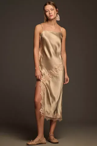 By Anthropologie Asymmetrical Lace Slip Dress