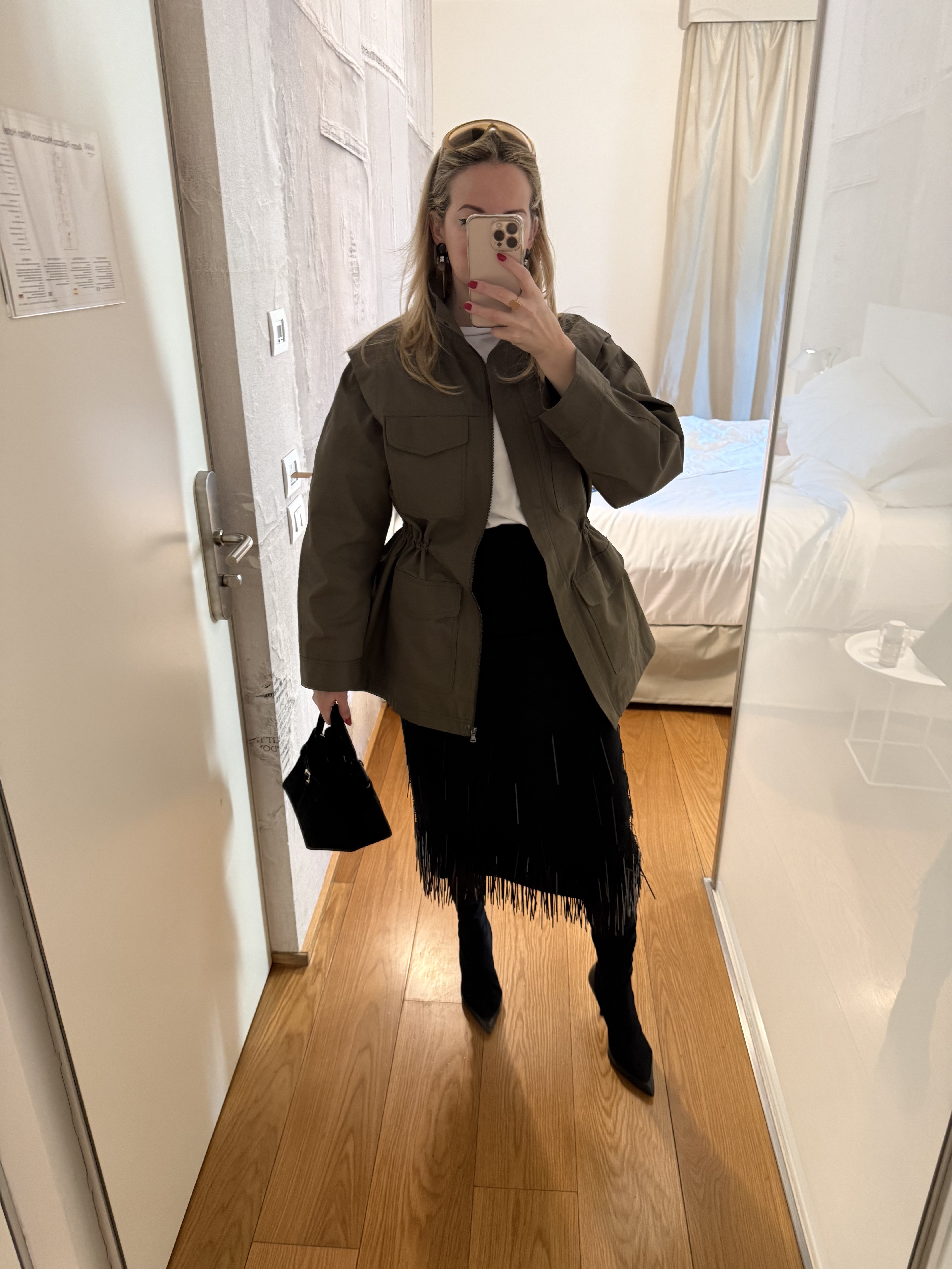 Lily Russo-Bah wearing a utility jacket