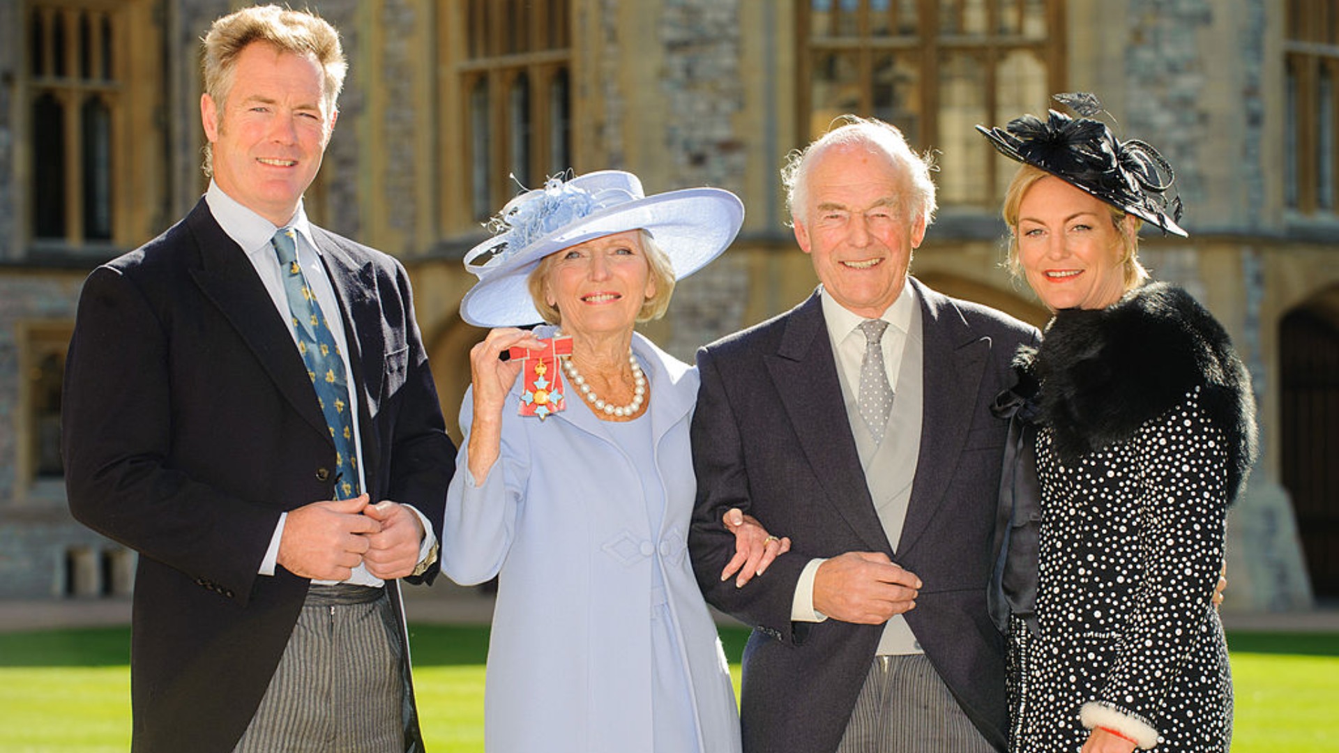 Mary Berry, poses with (L-R) son Tom Hunnings, husband Paul Hunnings and daughter Annabel Bosher
