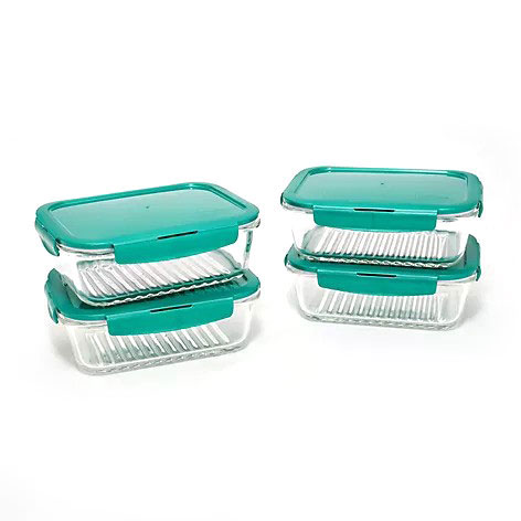QVC, LocknLock Set of 4 Rectangle Glass Containers with Wave Bottom