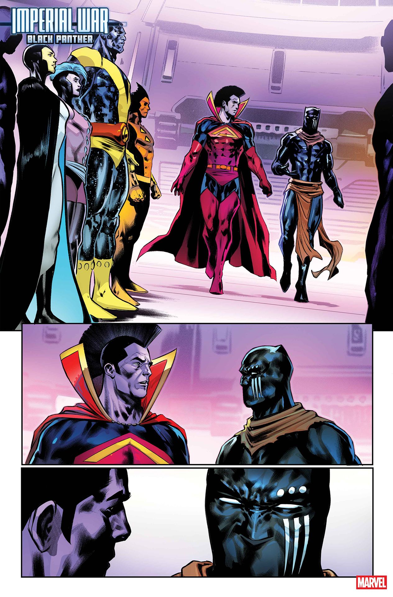 Black Panther encountering the Shi'ar Imperial Guard