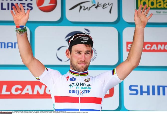 Mark Cavendish on the podium