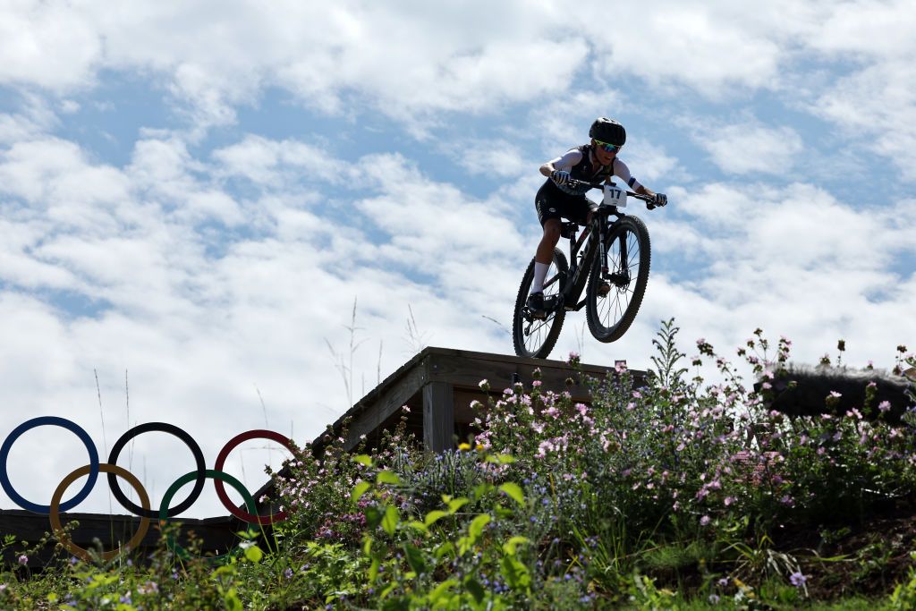 ELANCOURT FRANCE JULY 28 Janika Loiv of Team Estonia competes during the Womens CrossCountry Cycling Mountain Bike Gold Medal race on day two of the Olympic Games Paris 2024 at Elancourt Hill on July 28 2024 in Elancourt France Photo by Tim de WaeleGetty Images