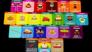 best board games for two players: a spread of Sushi Go cards