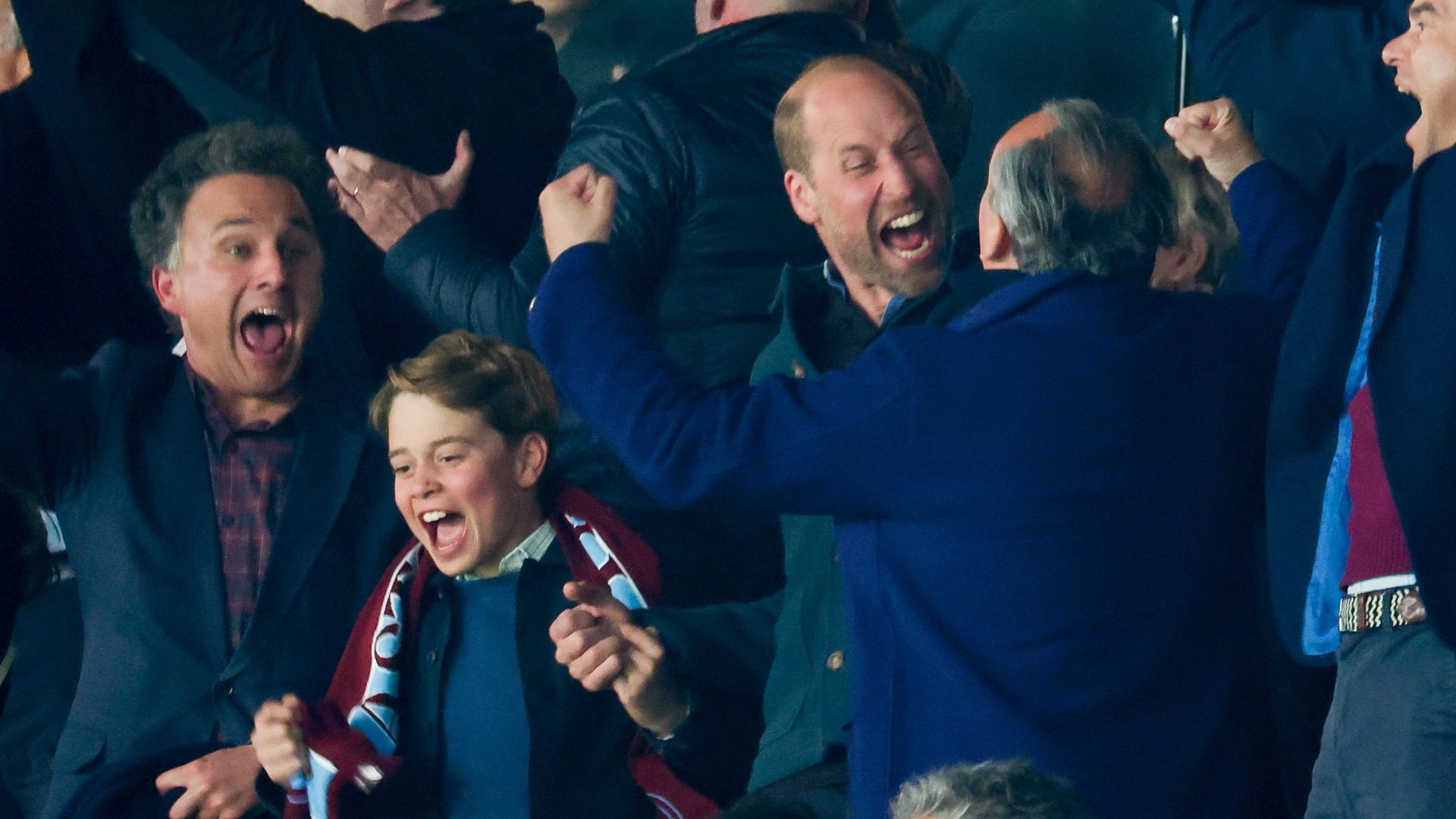 Prince George and Prince William are seen during the UEFA Champions League 2024/25 Quarter Final, April 9, 2025