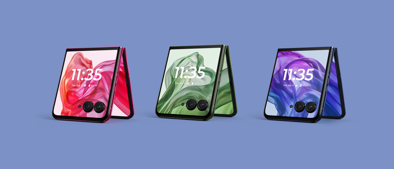 motorola razr 50 ultra in Hot Pink, Spring Green, and Midnight Blue 