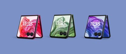 motorola razr 50 ultra in Hot Pink, Spring Green, and Midnight Blue 