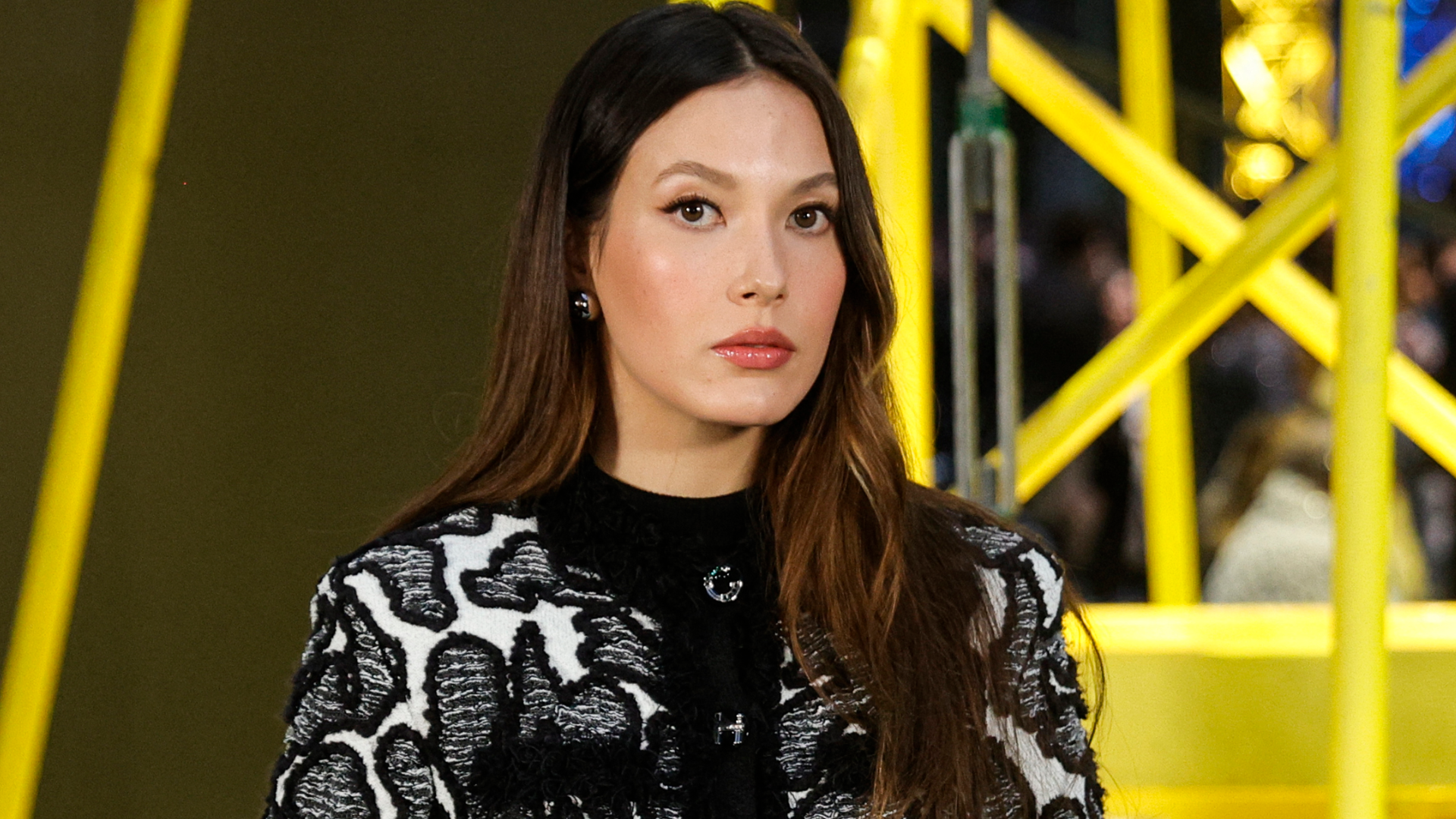 Eileen Gu attended the Chanel Fall 2026 fashion show in a black-and-white matching skirt set