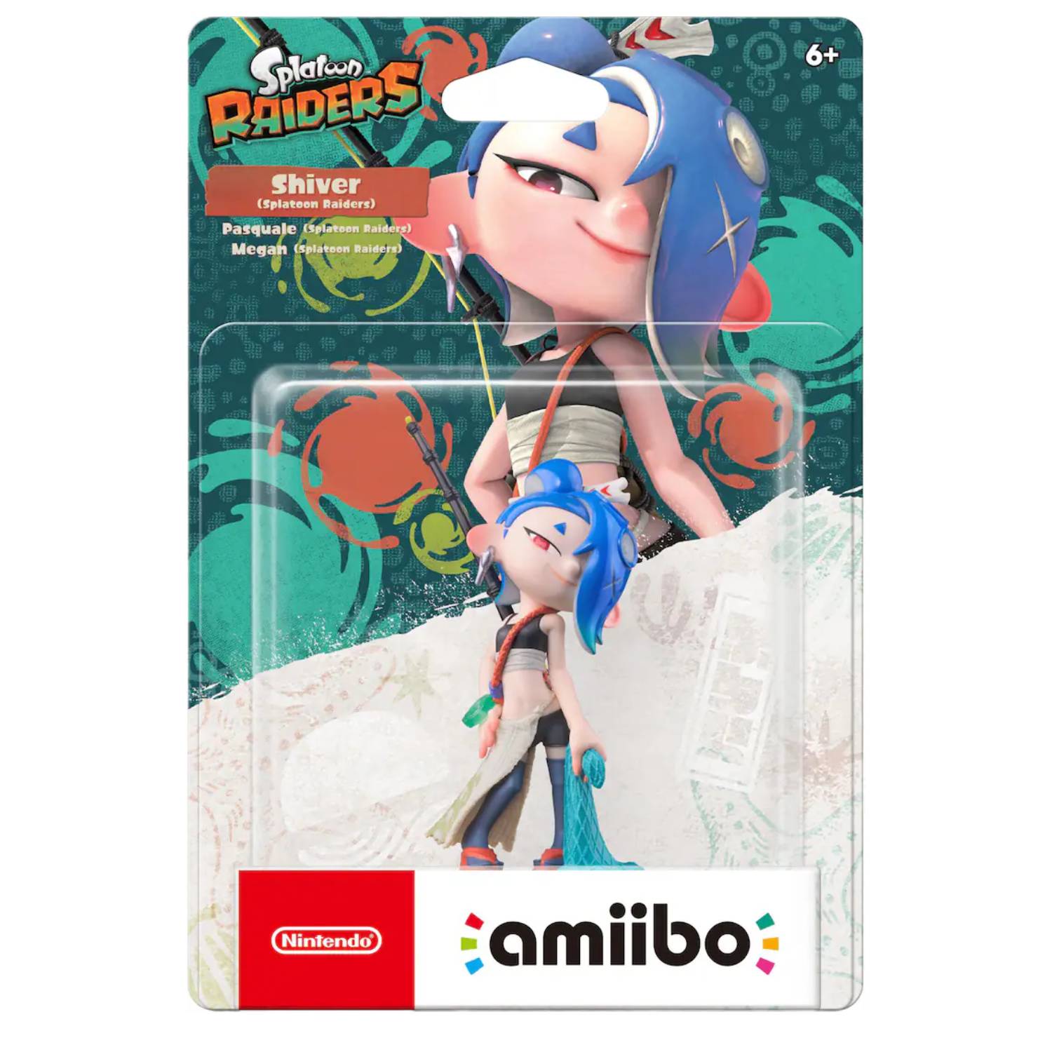 Image of the Splatoon Raiders Shiver amiibo in its box.