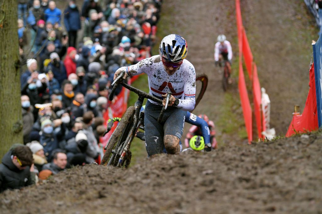 NAMUR BELGIUM DECEMBER 19 Thomas Pidcock of The United Kingdom and INEOS Grenadiers competes during the 13th Namur UCI CycloCross Worldcup 2021 Mens Elite UCIWT on December 19 2021 in Namur Belgium Photo by Luc ClaessenGetty Images