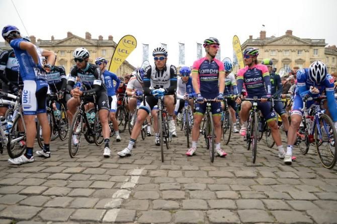 The peloton lines up for Paris-Roubaix