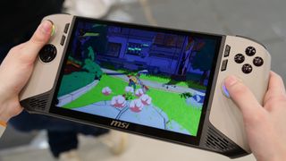 MSI Claw 8 AI Plus handheld gaming PC on display at IFA 2024