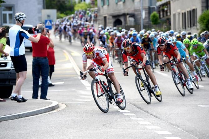 Swiss road champion Martin Kohler (BMC) at the head of the peloton