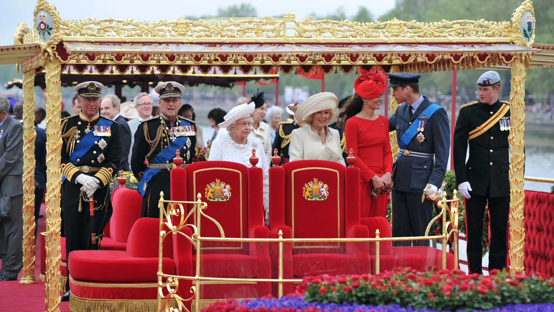 Members of the Royal Family on a barge during the Diamond Jubilee in 2012