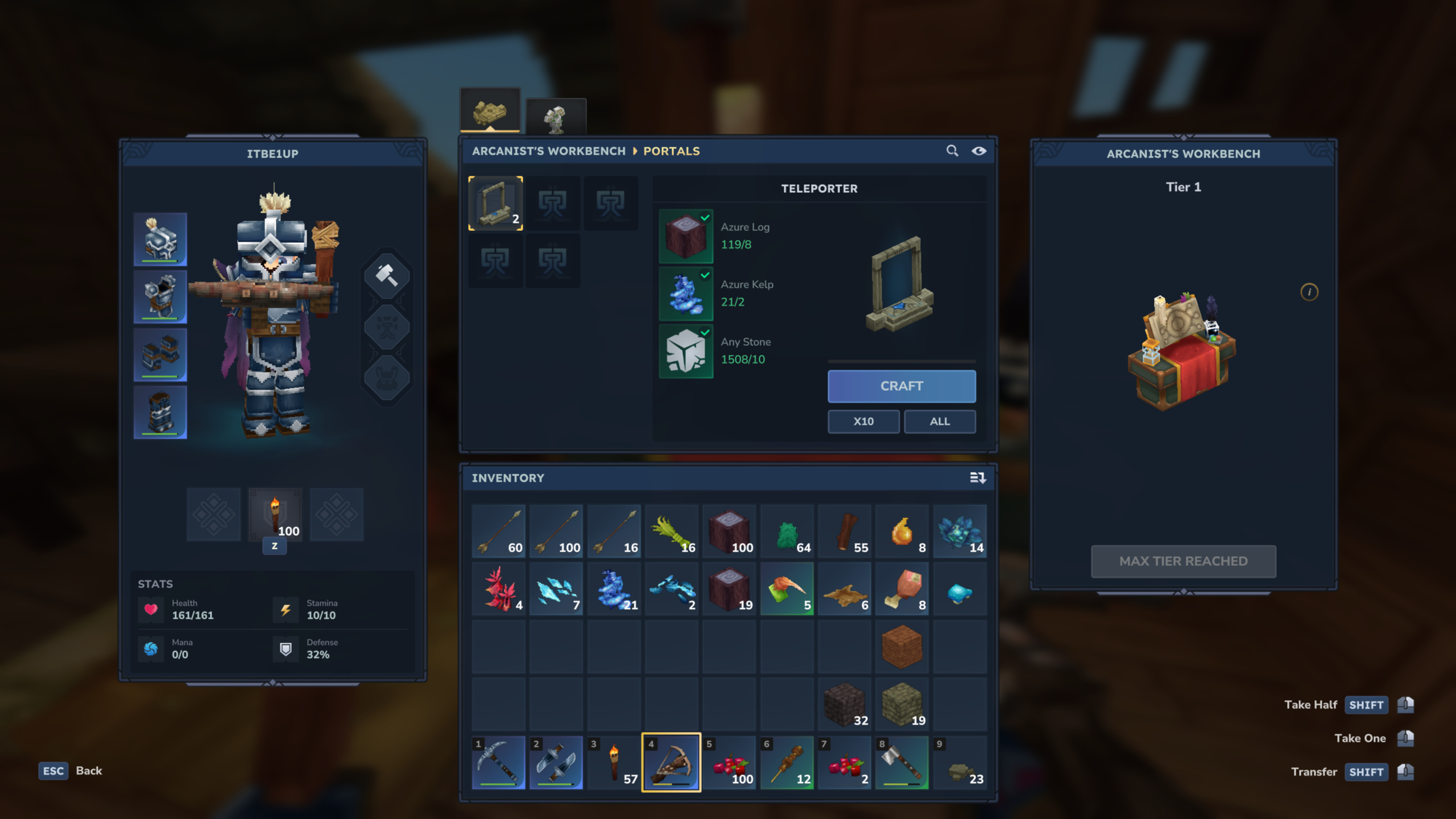 Hytale teleporter: The teleporter crafting recipe in the Arcanist's Workbench.