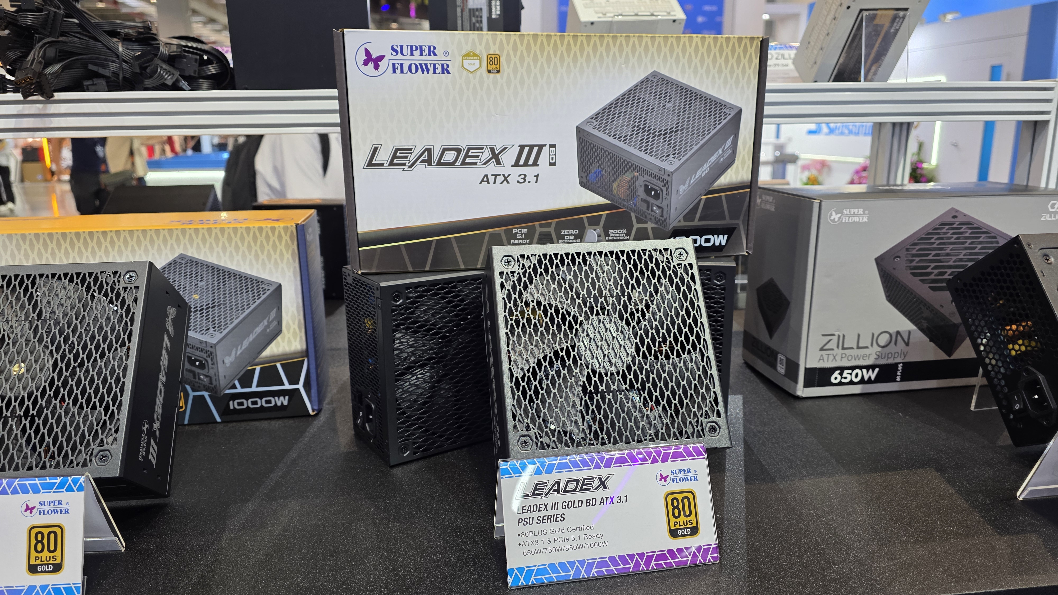 Super Flower Leadex PSUs, note the proprietary 9-pin universal "super connectors"