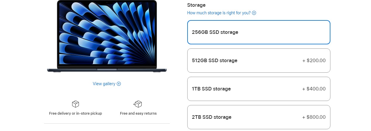 Apple's upgrade costs from the 99 MacBook Air in 2024