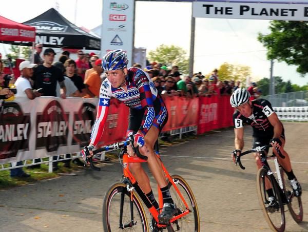 National champion and USGP series leader Ryan Trebon (Kona-FSA), shown here leading Jonathan Page (Planet Bike), is the fastest rider in the country when conditions require power.