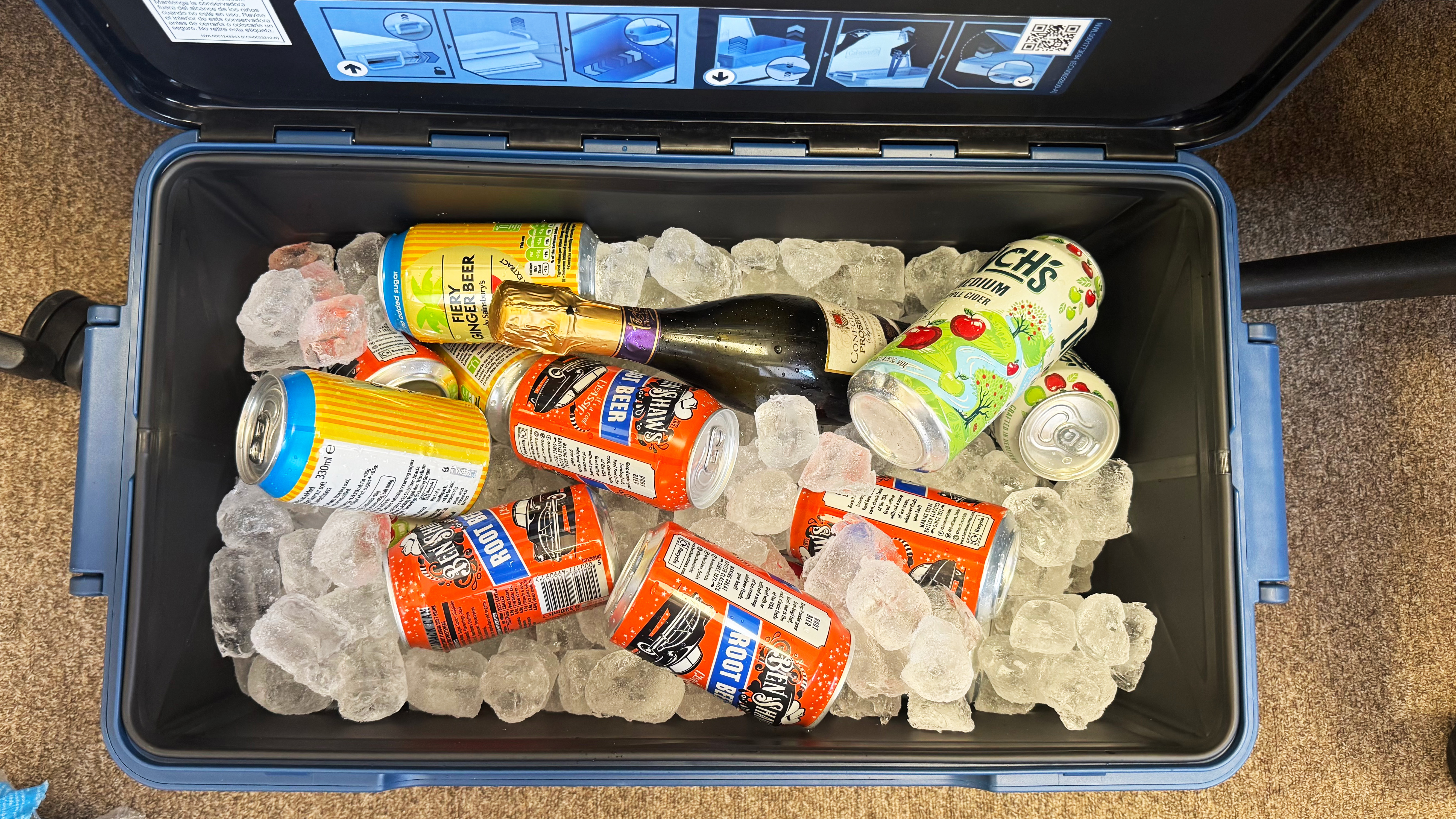 the coleman snap n go collapsible cooler with ice and cans