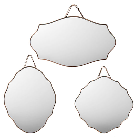 copper effect hanging mirrors with russet frames