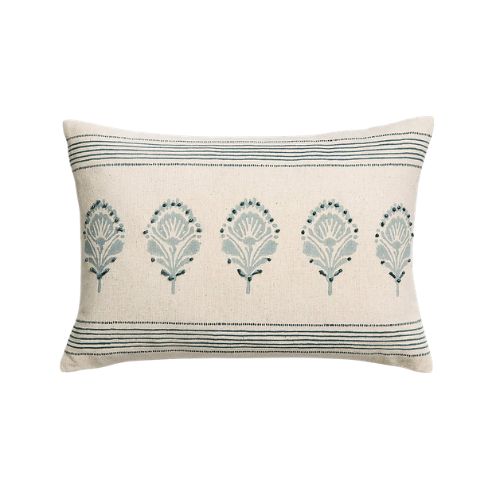 Crate &amp;amp; Barrel, Morgan Organic Cotton Mist Blue Reversible Hand Printed Throw Pillow Cover