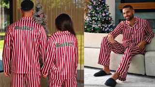 personalised family stripe satin pyjamas his and hers Christmas pyjamas for couples