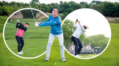 John Howells, Alex Elliott and Scottie Scheffler about to start their downswing after finishing their backswing