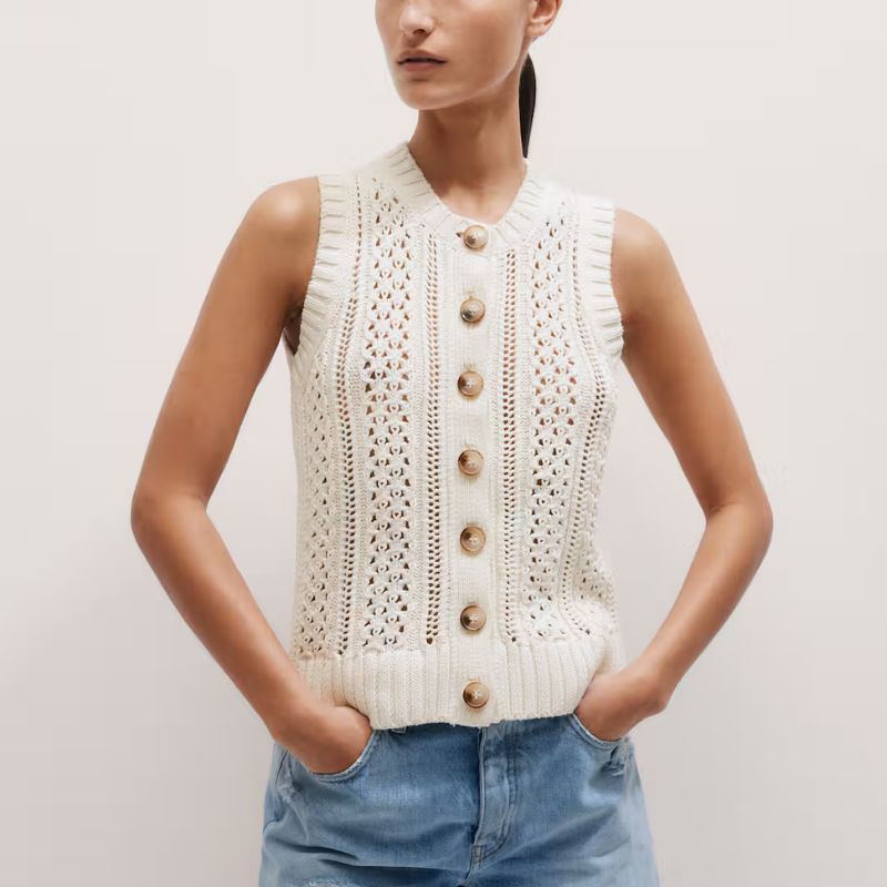 Cotton Open Stitch Vest on model 