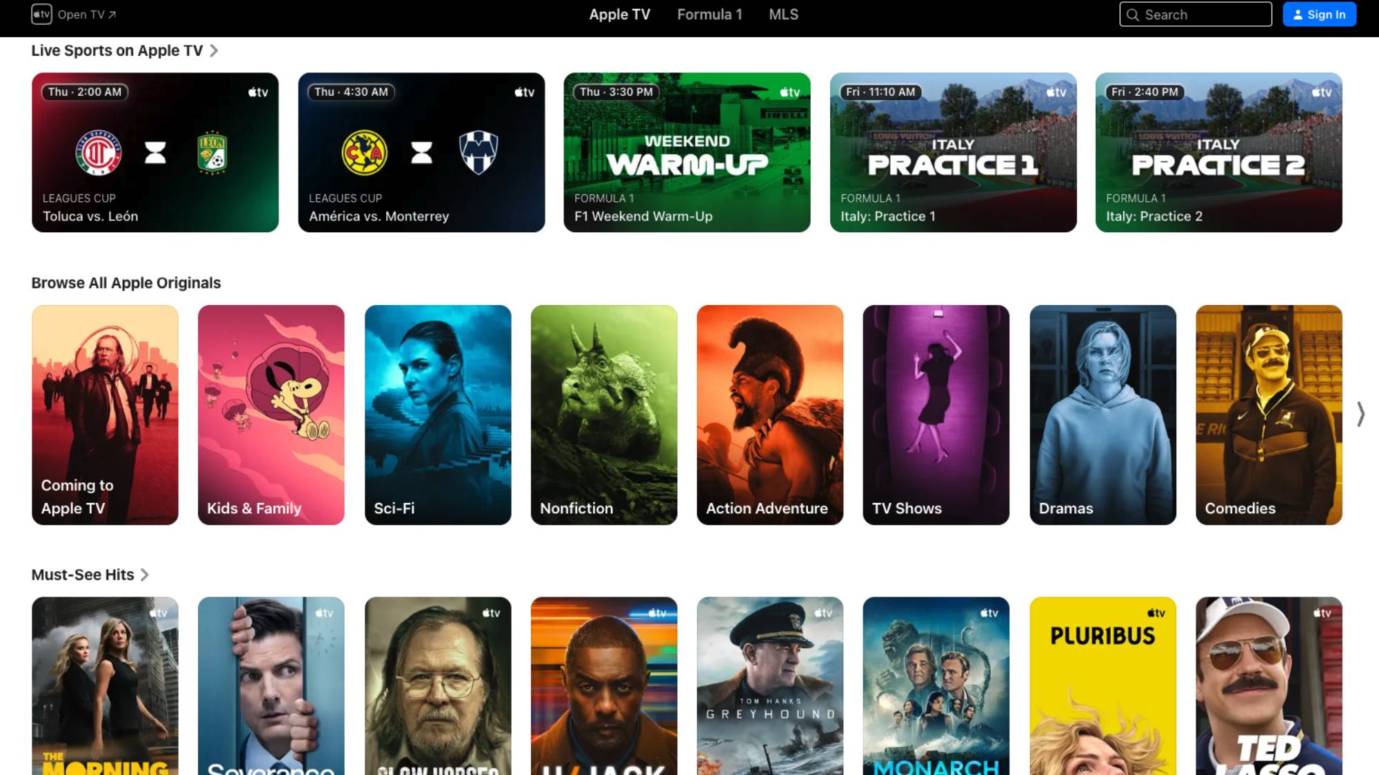 A screenshot of the Apple TV homepage on desktop