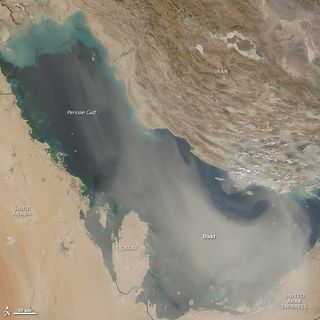 A dust storm sweeps over the Persian Gulf, spreading across the entire basin in this photo taken on Sept. 3, 2015.