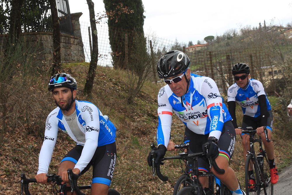 Aviv Yechezkel and Sylvan Adams during the Gino Bartali memorial ride