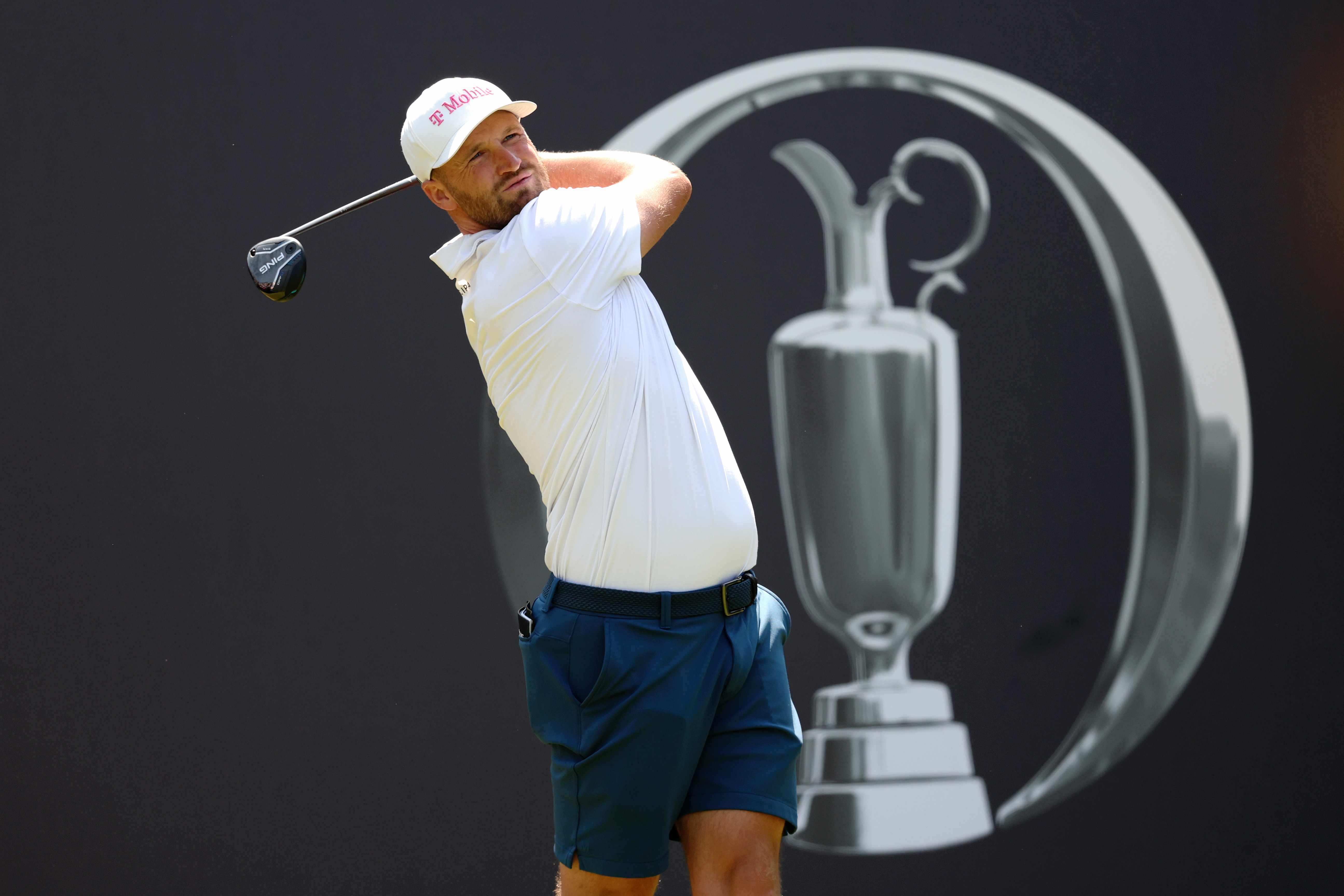 Wyndham Clark of the United States tees off on the first hole during a practice round, prior to The 154th Open Championship at Royal Birkdale (Photo by Sean M. Haffey/Getty Images)