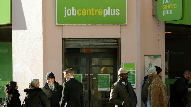 People queue outside a job centre