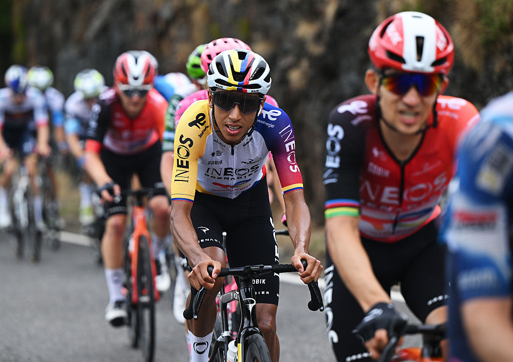 MONFORTE DE LEMOS, SPAIN - SEPTEMBER 07: Egan Bernal of Colombia and Team INEOS Grenadiers competes in the breakaway during the La Vuelta - 80th Tour of Spain 2025, Stage 15 a 167.8km stage from A Veiga-Vegadeo to Monforte de Lemos / #UCIWT / on September 07, 2025 in Monforte de Lemos, Spain. (Photo by Dario Belingheri/Getty Images)